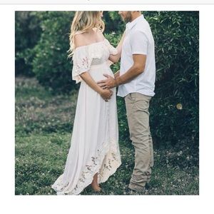 White maternity off the shoulder dress